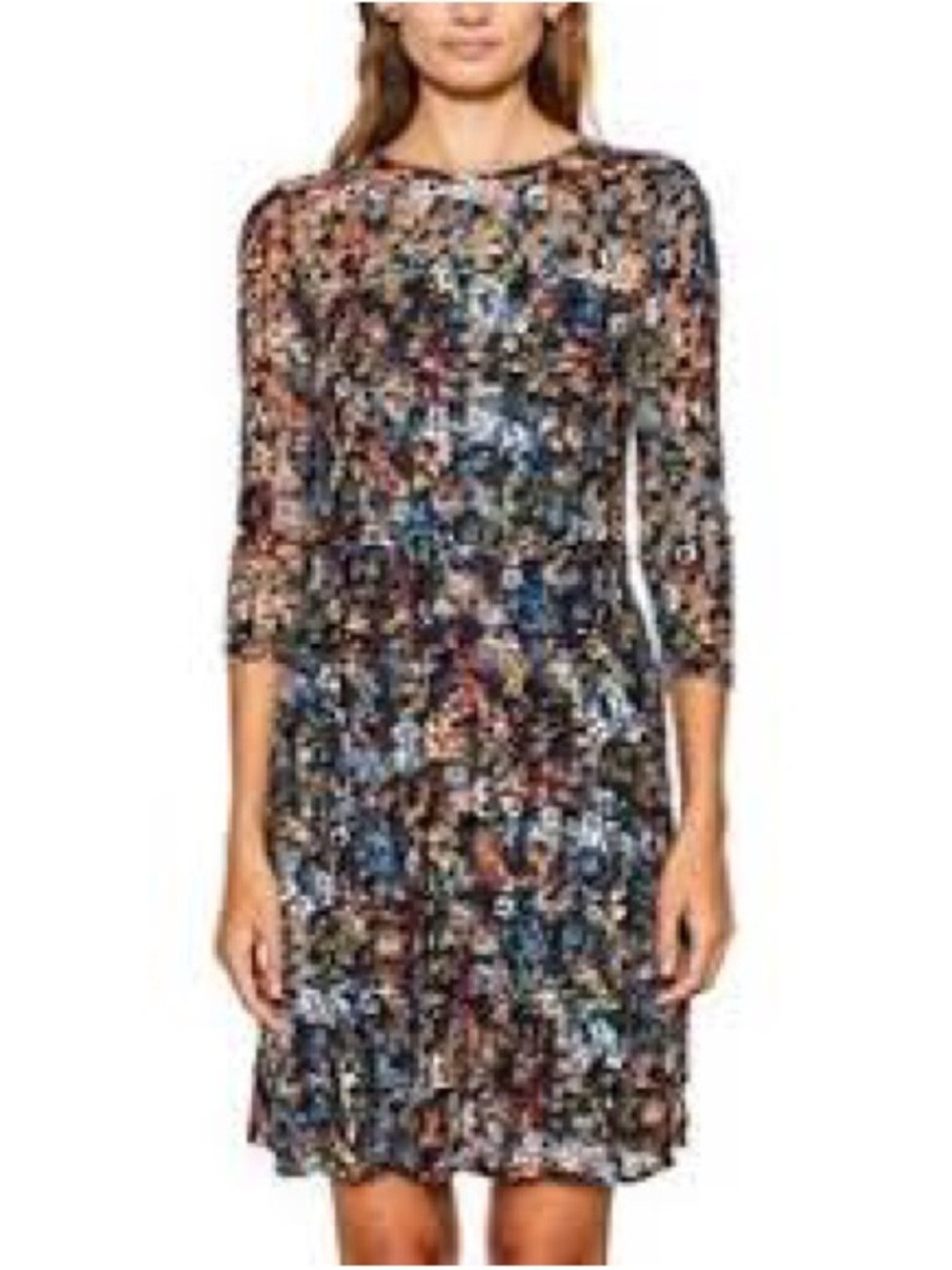 Esprit Multicolor Floral Mesh Long-Sleeve Dress